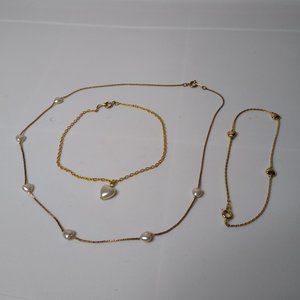 Lot Of 3 Heart Bead Jewelry 2 Ankle Bracelets 1 Necklace